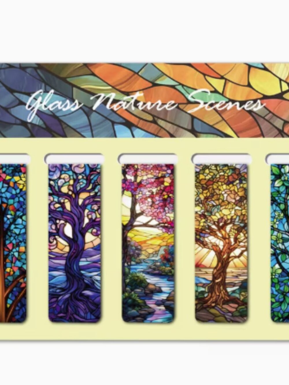 Magnetic Bookmarks - Set of 5 Stained Glass Tree Theme